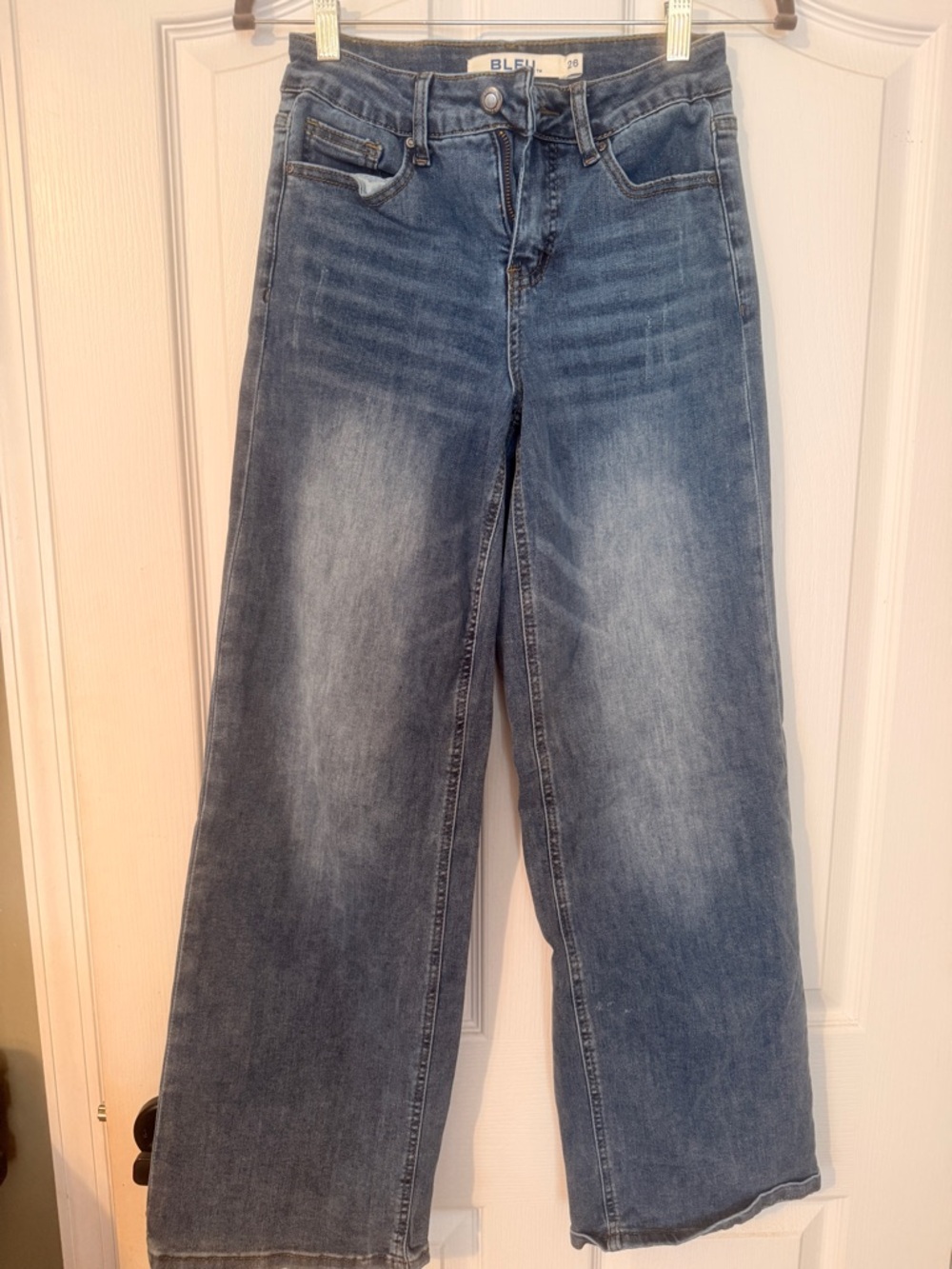 BLEU High-Rise Straight Wide Leg Jeans in Washed Blue